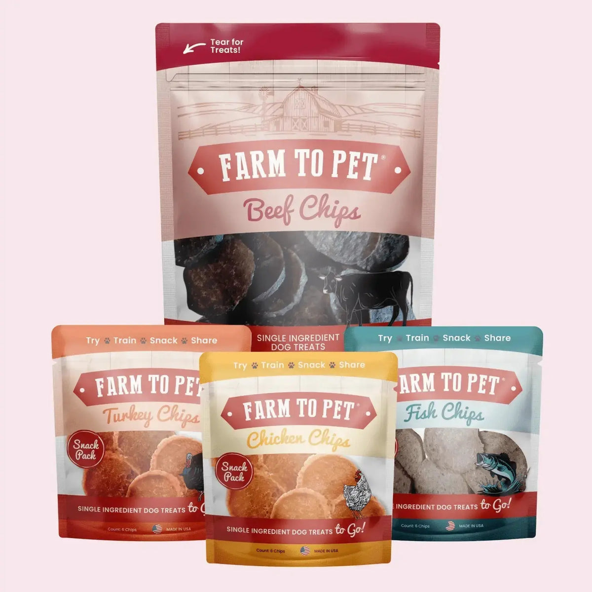 Puppy Packs ’n Snacks Dog Treat Starter Pack | Puppy Training Treats - Beef 4oz + Chicken + Turkey + Fish Snack Pack