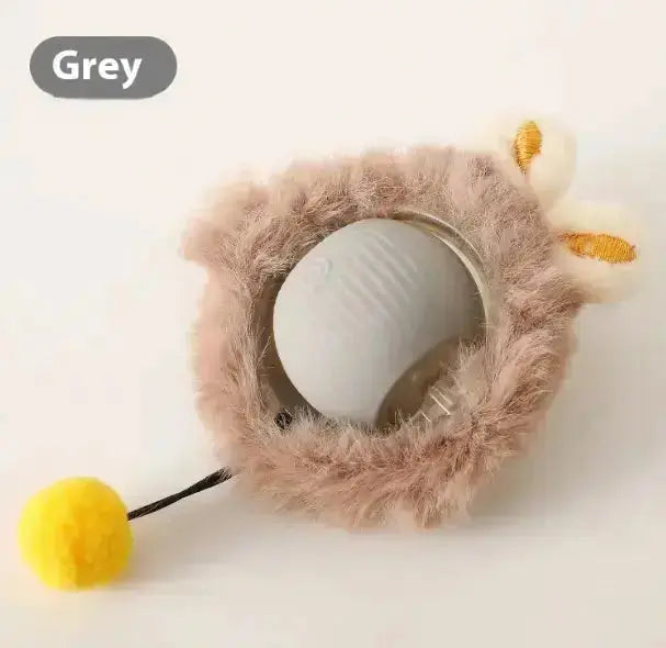 PurrPlay Self-Rolling Cat Toy Ball - Plush Cat Ball Gray