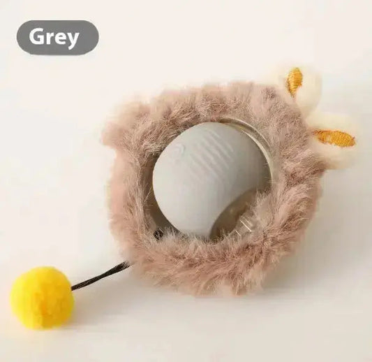 PurrPlay Self-Rolling Cat Toy Ball - Plush Cat Ball Gray