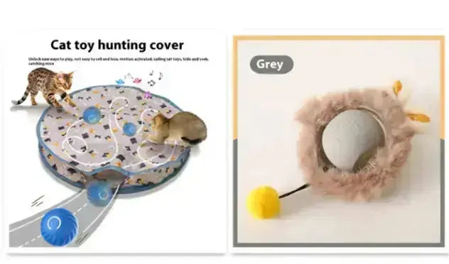 PurrPlay Self-Rolling Cat Toy Ball - Plush Cat Ball Gray Set