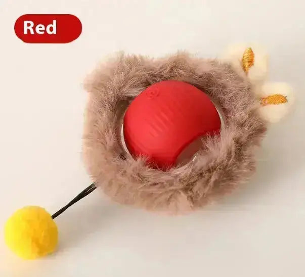 PurrPlay Self-Rolling Cat Toy Ball - Plush Cat Ball Red