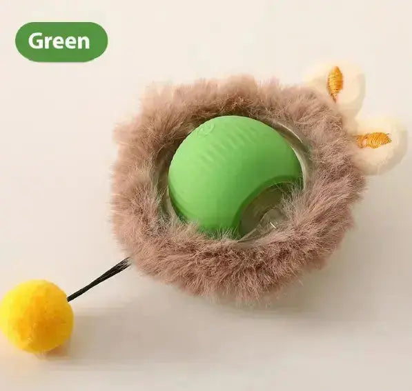 PurrPlay Self-Rolling Cat Toy Ball - Plush Cat Ball Green