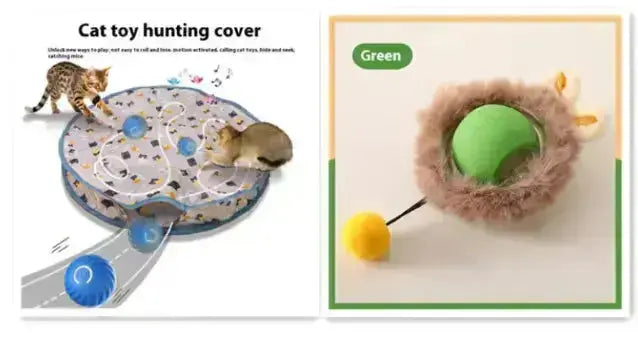 PurrPlay Self-Rolling Cat Toy Ball - Plush Cat Ball Green Set