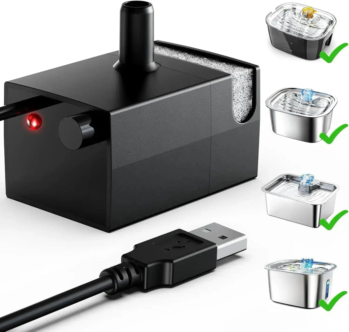 Replacement Pet Fountain Pump for lesotc Stainless Steel Fountains Quiet Cat and Dog Water Dispenser Pump with LED
