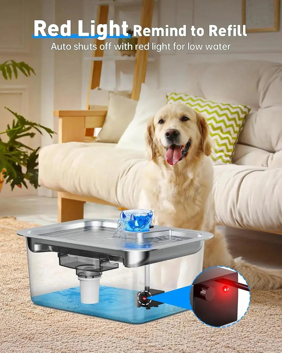 Replacement Pet Fountain Pump for lesotc Stainless Steel Fountains Quiet Cat and Dog Water Dispenser Pump with LED