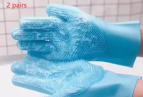 Silicone Dog Grooming Hair Comb Puppy Brush Glove Bath Cleaning - Blue 2pairs - Pets