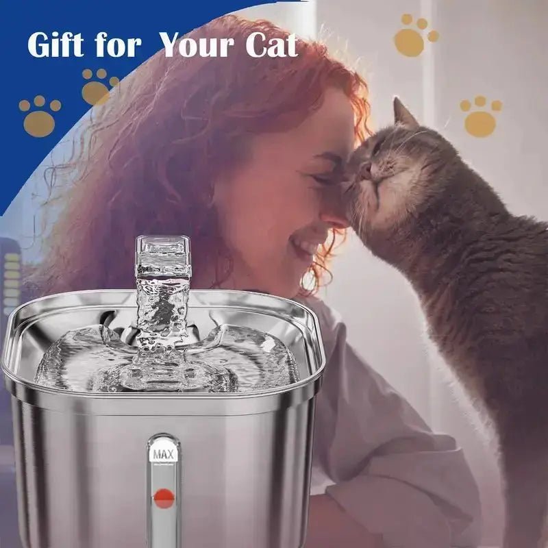 Cat Water Fountain, Stainless Steel Pet Water Fountain for Cats Inside, 3 Filters&Ultra-Quiet Pump, 2.2L/73Oz Automatic Dog Dispenser Water Bowl, Multiple Pets Water Fountain Square