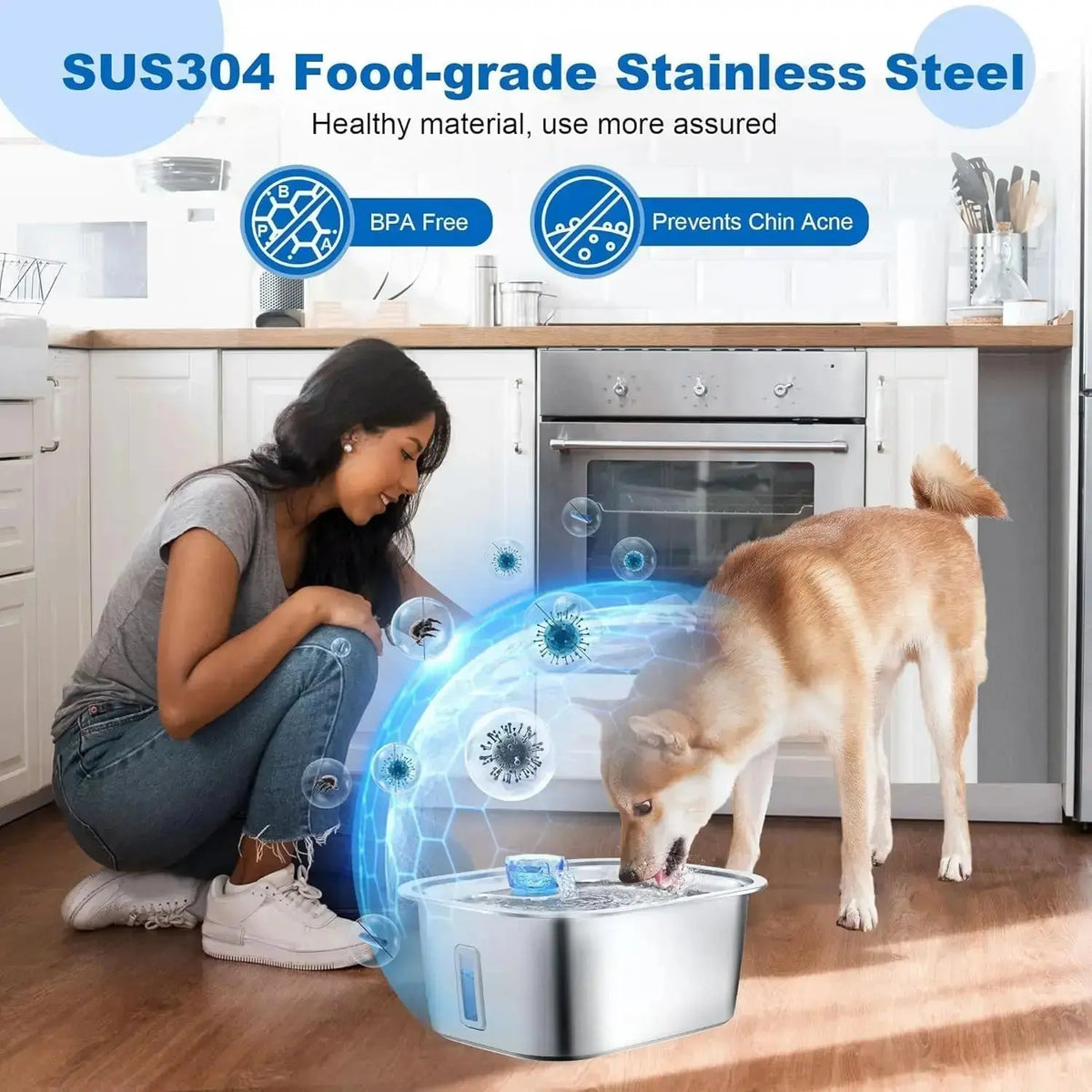 Stainless Steel Dog Water Fountain with Visible Water Level Window for Large Dogs - n/a