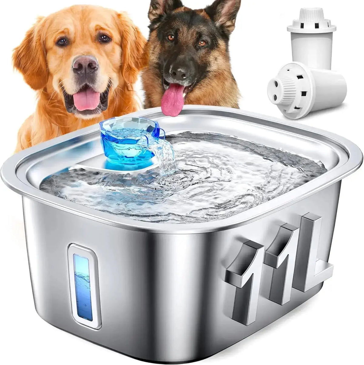 Stainless Steel Dog Water Fountain with Visible Water Level Window for Large Dogs - n/a