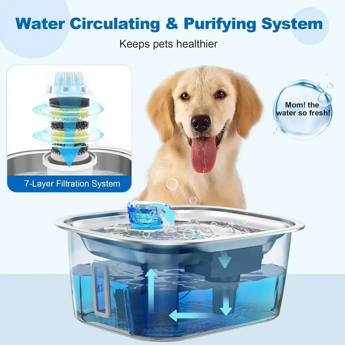 Stainless Steel Dog Water Fountain with Visible Water Level Window for Large Dogs - n/a