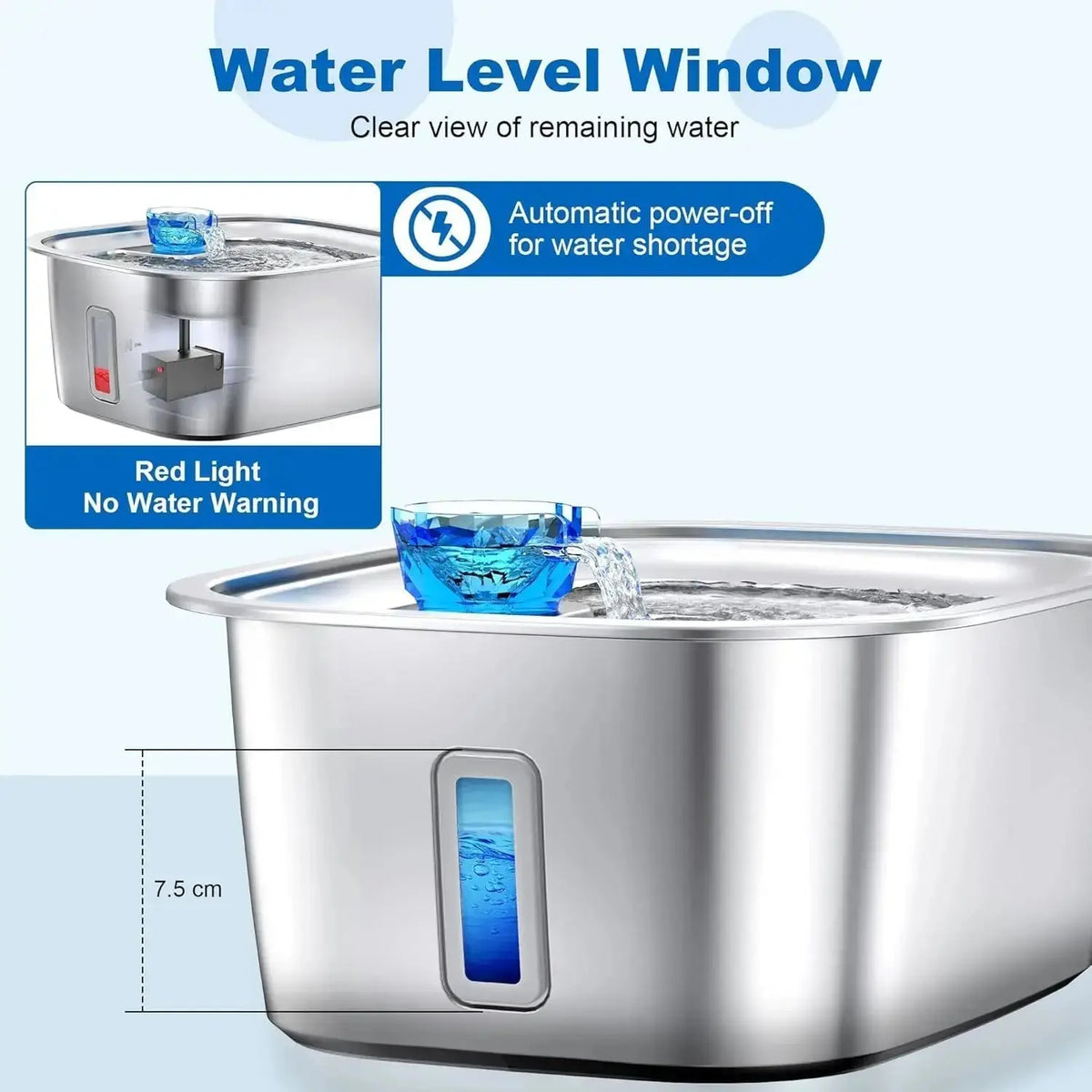 Stainless Steel Dog Water Fountain with Visible Water Level Window for Large Dogs - n/a