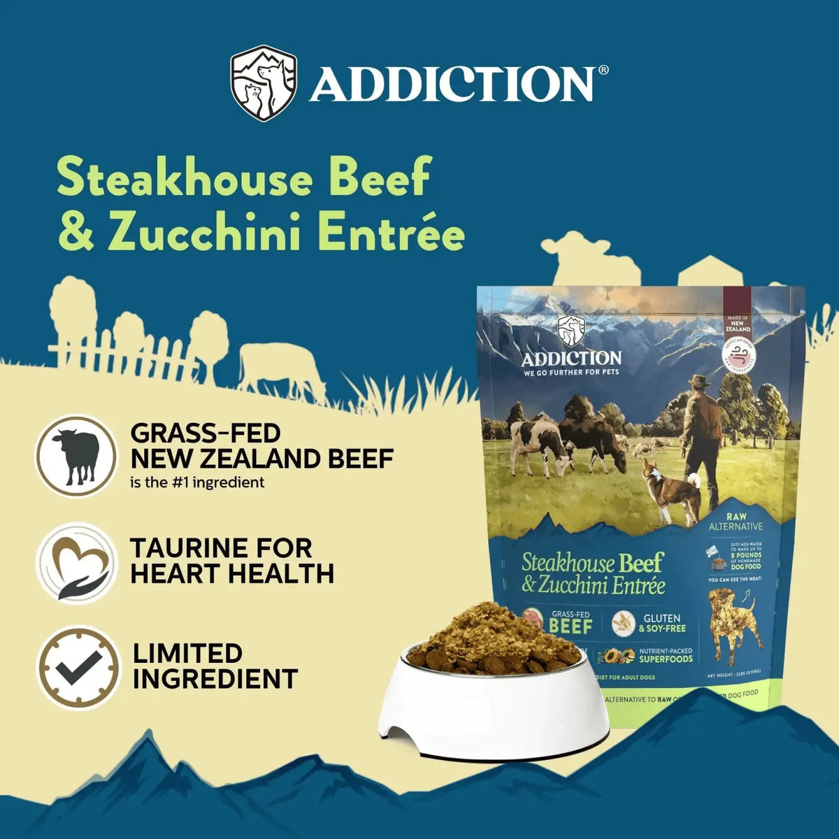 Steakhouse Beef & Zucchini Air-Dried Dog Food Addiction Pet Foods USA