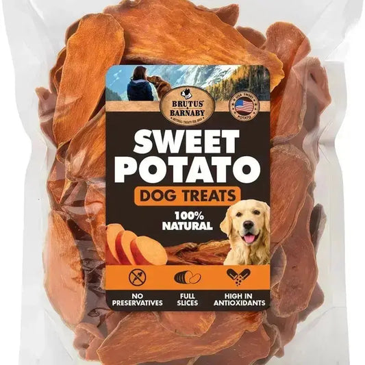 Sweet Potato Dog Treats - USA Grown - Brutus & Barnaby Single Ingredient Dehydrated Sweet Potato Slices, Thick Cut Chews, Grain & Gluten Free, High Fiber, Healthy Training Treats for Puppies & Senior Dogs, Picky Eaters & Sensitive Stomachs