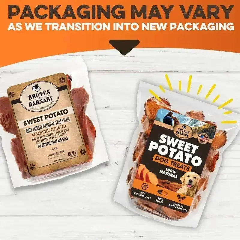 Sweet Potato Dog Treats - USA Grown - Brutus & Barnaby Single Ingredient Dehydrated Sweet Potato Slices, Thick Cut Chews, Grain & Gluten Free, High Fiber, Healthy Training Treats for Puppies & Senior Dogs, Picky Eaters & Sensitive Stomachs