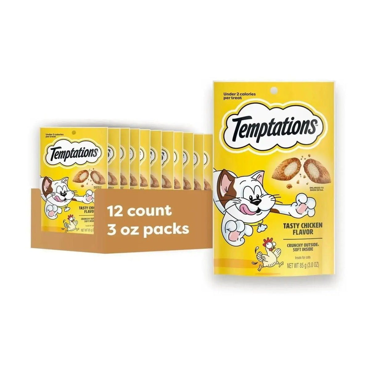 Temptations Jumbo Stuff Crunchy and Soft Cat Treats Tasty Chicken Flavor 14 oz. Tub - Chicken / 3 Ounce (Pack of 12)