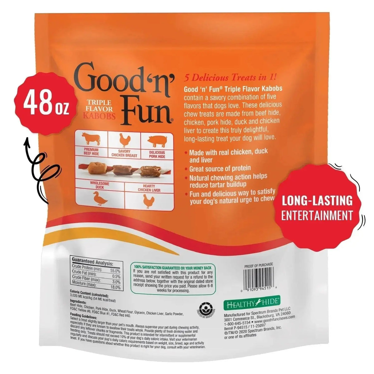 Triple Flavor Kabobs, Rawhide Chews for All Dogs, 48 Oz