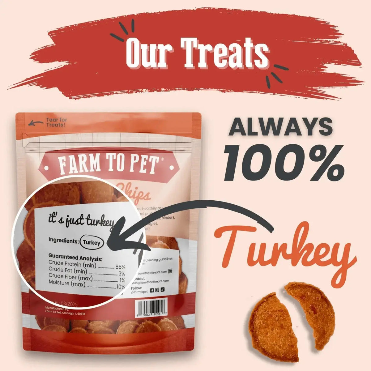 Turkey Dog Treats | All-Natural Single-Ingredient Healthy Dog Treats - Chip