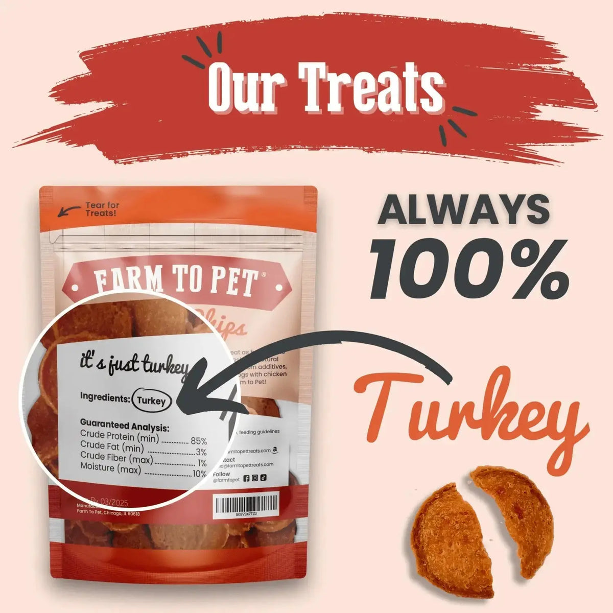 Turkey Dog Treats | All-Natural Single-Ingredient Healthy Dog Treats - Chip