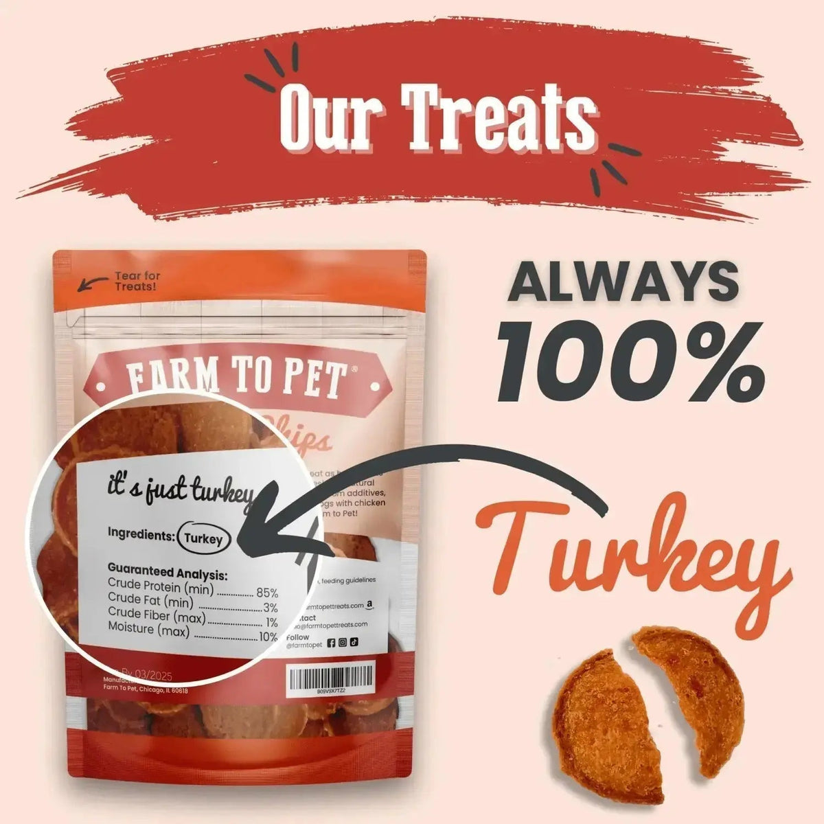 Turkey Dog Treats | All-Natural Single-Ingredient Healthy Dog Treats - Chip