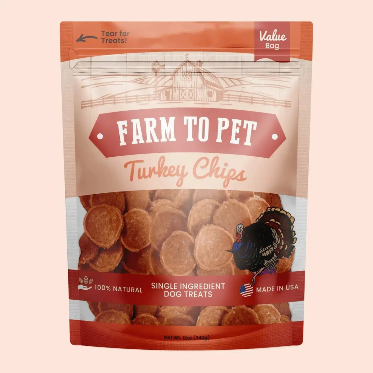 Turkey Dog Treats | All-Natural Single-Ingredient Healthy Dog Treats - Value 12oz - Chip