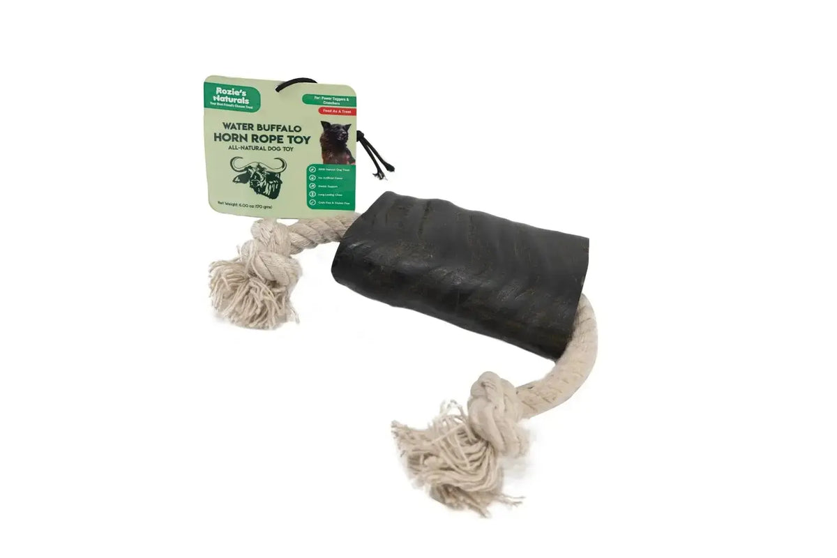 Water Buffalo Horn Rope Toy 14’’ Cotton Rope Tug Toy Dog Chews - 2 Count - 10 oz (WSP) - 2 Count - 10oz - Food (treats)