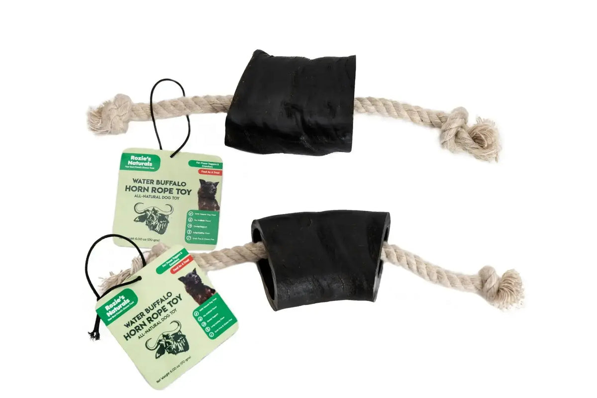 Water Buffalo Horn Rope Toy 14’’ Cotton Rope Tug Toy Dog Chews - 2 Count - 10 oz (WSP) - 2 Count - 10oz - Food (treats)
