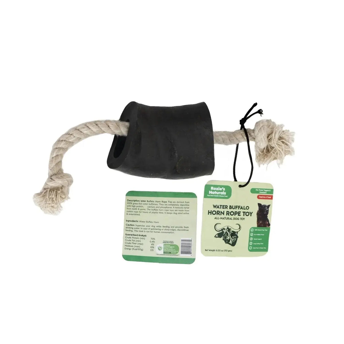 Water Buffalo Horn Rope Toy 14’’ Cotton Rope Tug Toy Dog Chews - 2 Count - 10 oz (WSP) - 2 Count - 10oz - Food (treats)