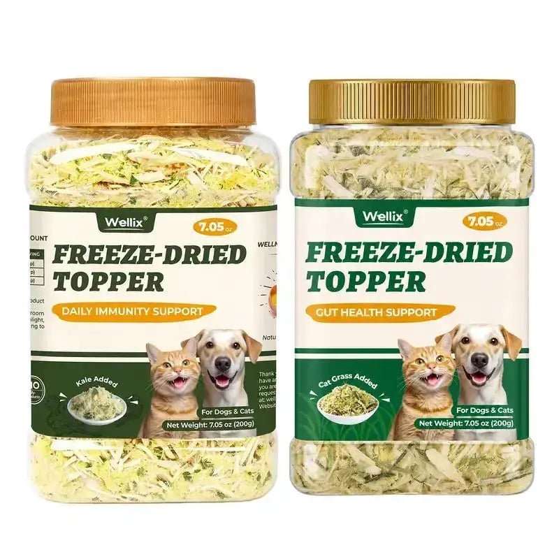 Wellix Dog & Cat Freeze Dried Food Topper Cat Grass, Chicken, Egg Yolk Flavor, Helps Hairball Removal Mixed Meal Topper 7.5 OZ #Sohochic