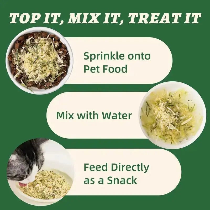 Wellix Dog & Cat Freeze Dried Food Topper Cat Grass, Chicken, Egg Yolk Flavor, Helps Hairball Removal Mixed Meal Topper 7.5 OZ #Sohochic