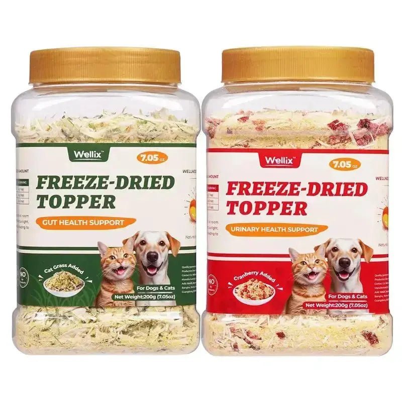 Wellix Dog & Cat Freeze Dried Food Topper Cat Grass, Chicken, Egg Yolk Flavor, Helps Hairball Removal Mixed Meal Topper 7.5 OZ #Sohochic