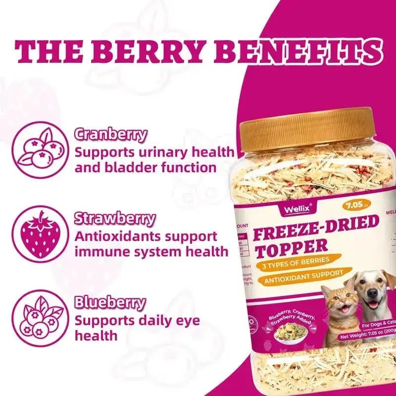 Wellix Dog & Cat Freeze Dried Food Topper Cat Grass, Chicken, Egg Yolk Flavor, Helps Hairball Removal Mixed Meal Topper 7.5 OZ #Sohochic