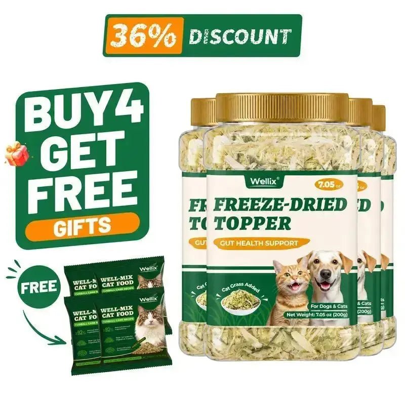 Wellix Dog & Cat Freeze Dried Food Topper Cat Grass, Chicken, Egg Yolk Flavor, Helps Hairball Removal Mixed Meal Topper 7.5 OZ #Sohochic