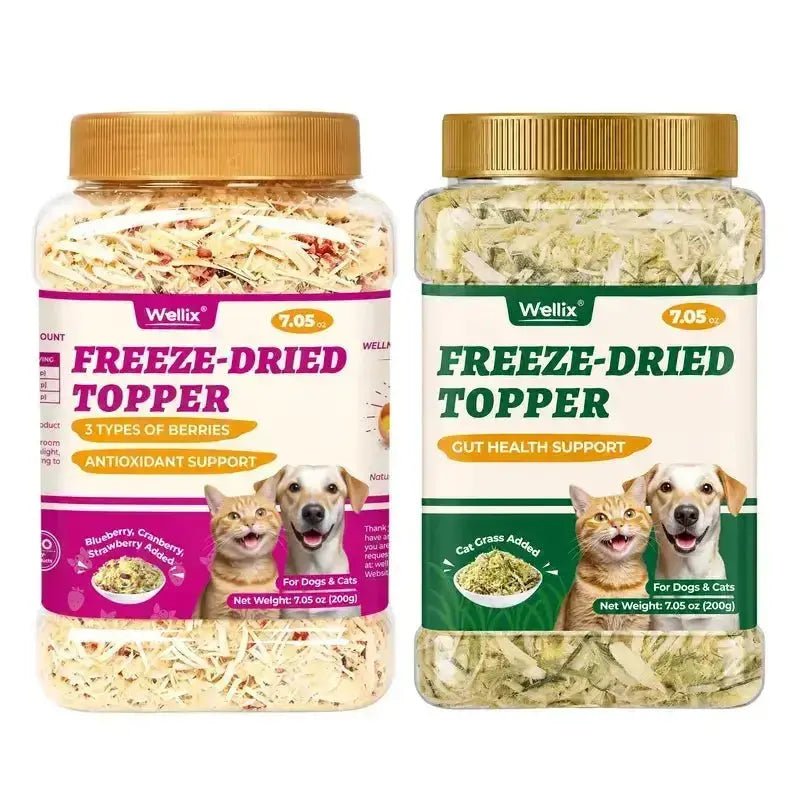 Wellix Dog & Cat Freeze Dried Food Topper Cat Grass, Chicken, Egg Yolk Flavor, Helps Hairball Removal Mixed Meal Topper 7.5 OZ #Sohochic