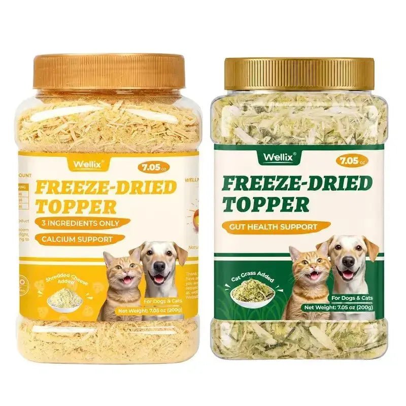 Wellix Dog & Cat Freeze Dried Food Topper Cat Grass, Chicken, Egg Yolk Flavor, Helps Hairball Removal Mixed Meal Topper 7.5 OZ #Sohochic