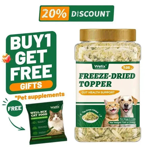 Wellix Dog & Cat Freeze Dried Food Topper Cat Grass, Chicken, Egg Yolk Flavor, Helps Hairball Removal Mixed Meal Topper 7.5 OZ #Sohochic