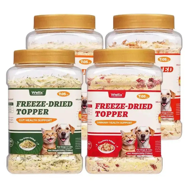 Wellix Dog & Cat Freeze Dried Food Topper Cat Grass, Chicken, Egg Yolk Flavor, Helps Hairball Removal Mixed Meal Topper 7.5 OZ #Sohochic