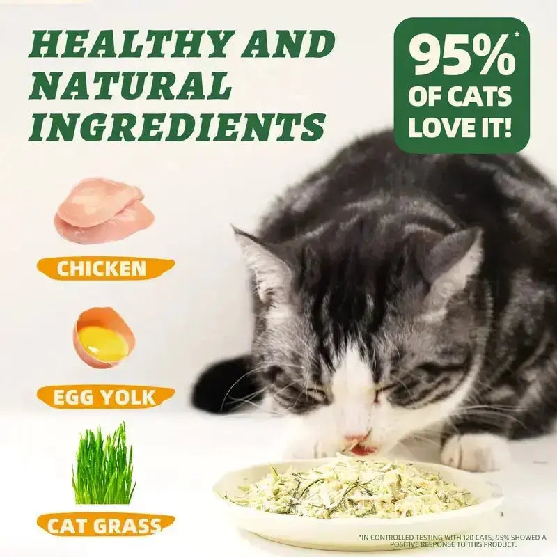 Wellix Dog & Cat Freeze Dried Food Topper Cat Grass, Chicken, Egg Yolk Flavor, Helps Hairball Removal Mixed Meal Topper 7.5 OZ #Sohochic