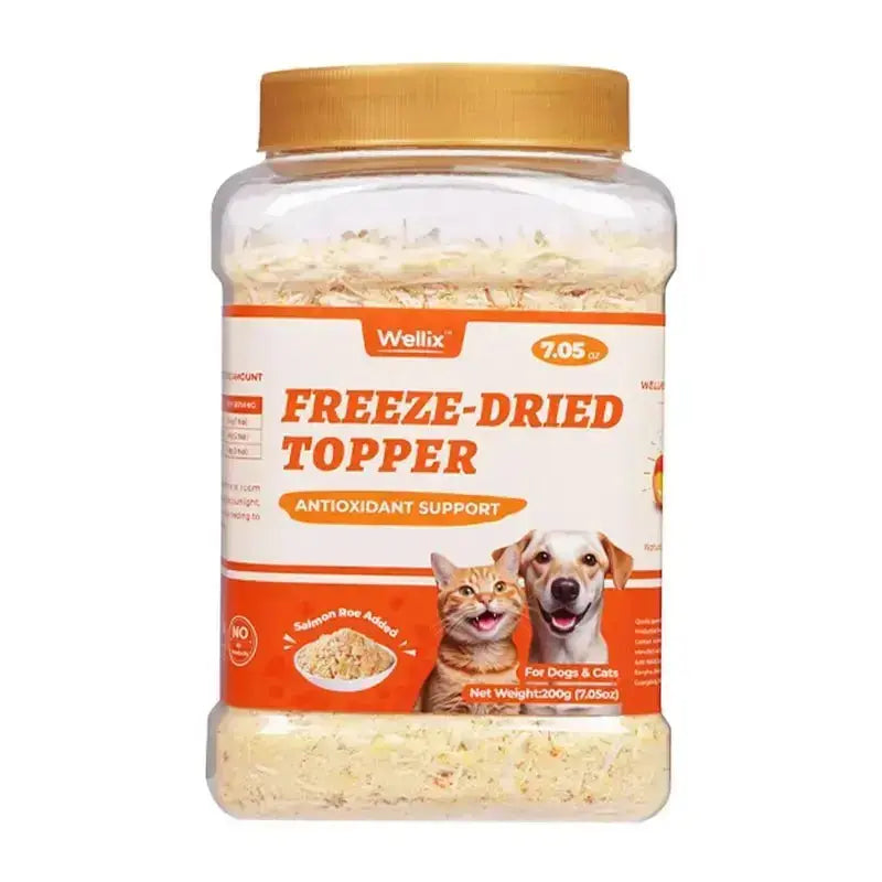 Wellix Dog & Cat Freeze Dried Food Topper Cat Grass, Chicken, Egg Yolk Flavor, Helps Hairball Removal Mixed Meal Topper 7.5 OZ #Sohochic