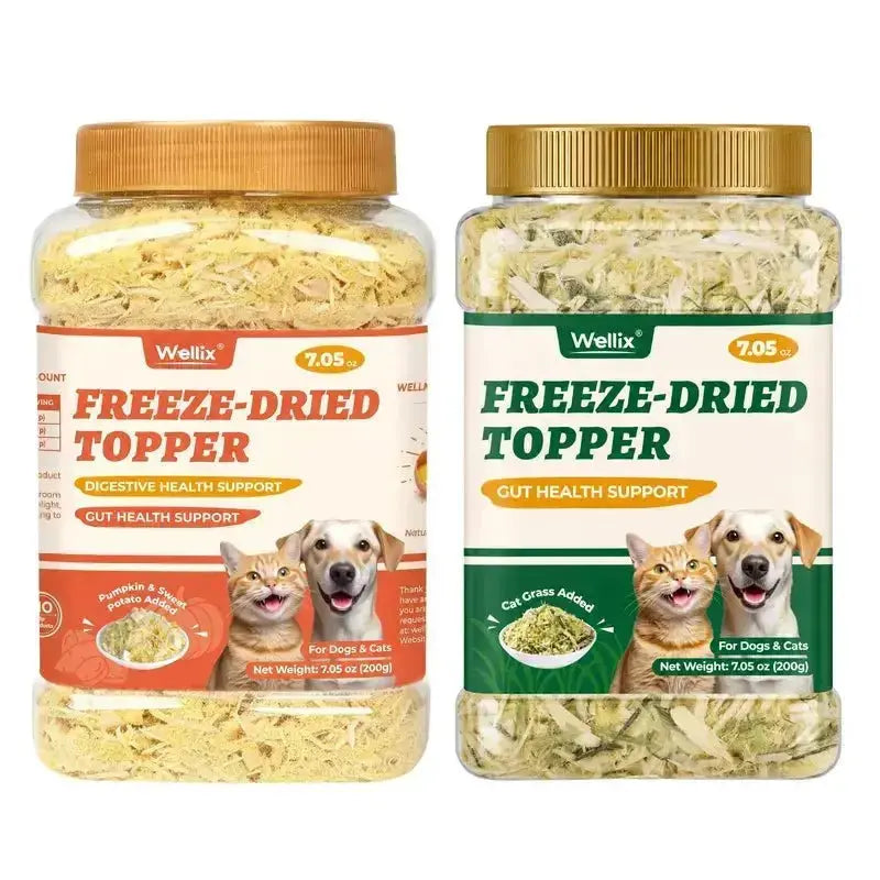 Wellix Dog & Cat Freeze Dried Food Topper Cat Grass, Chicken, Egg Yolk Flavor, Helps Hairball Removal Mixed Meal Topper 7.5 OZ #Sohochic