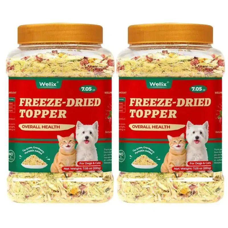 Wellix Dog & Cat Freeze Dried Food Topper Cat Grass, Chicken, Egg Yolk Flavor, Helps Hairball Removal Mixed Meal Topper 7.5 OZ #Sohochic