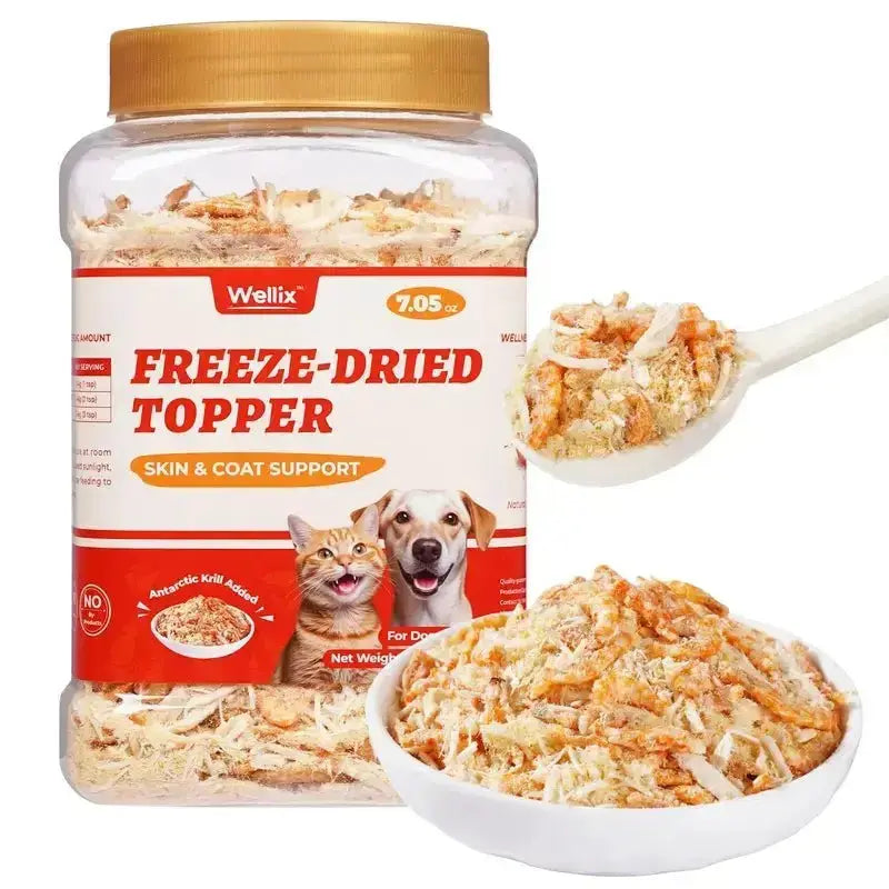 Wellix Dog & Cat Freeze Dried Food Topper Cat Grass, Chicken, Egg Yolk Flavor, Helps Hairball Removal Mixed Meal Topper 7.5 OZ #Sohochic