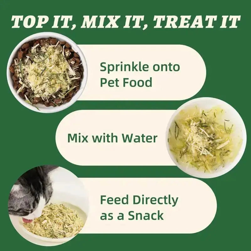 Wellix Dog & Cat Freeze Dried Food Topper Cat Grass, Chicken, Egg Yolk Flavor, Helps Hairball Removal Mixed Meal Topper 7.5 OZ #Sohochic