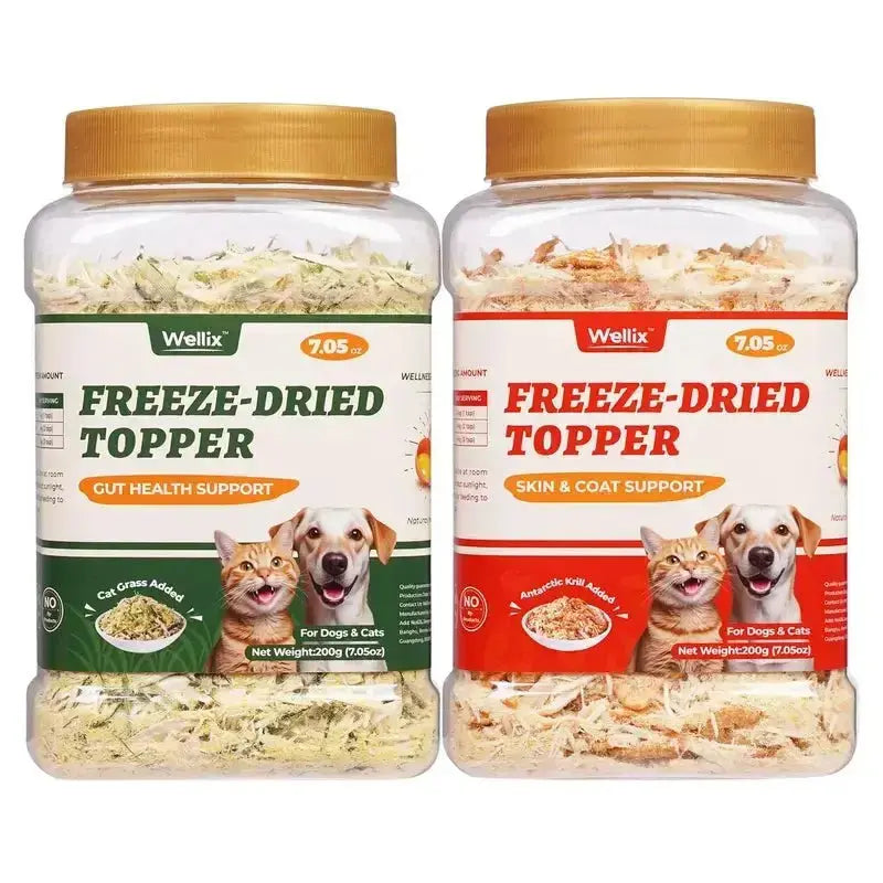 Wellix Dog & Cat Freeze Dried Food Topper Cat Grass, Chicken, Egg Yolk Flavor, Helps Hairball Removal Mixed Meal Topper 7.5 OZ #Sohochic