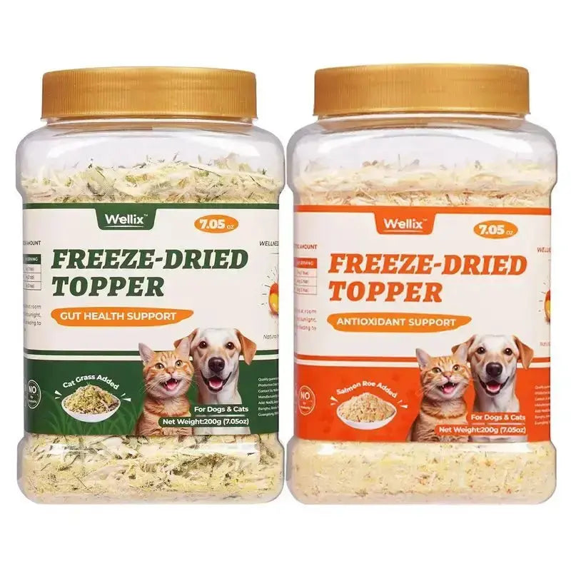 Wellix Dog & Cat Freeze Dried Food Topper Cat Grass, Chicken, Egg Yolk Flavor, Helps Hairball Removal Mixed Meal Topper 7.5 OZ #Sohochic