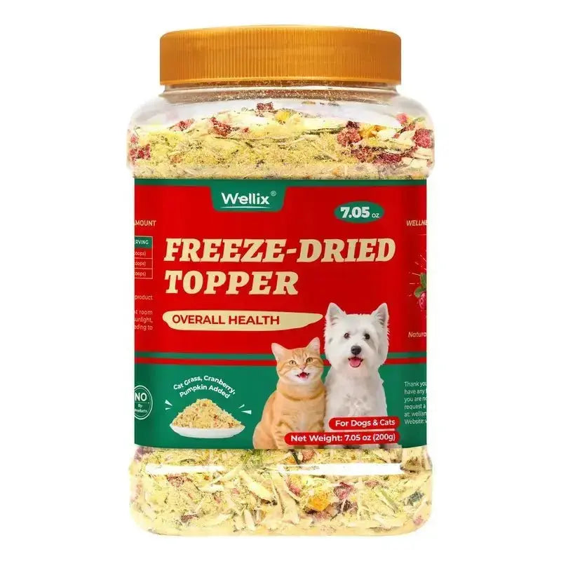 Wellix Dog & Cat Freeze Dried Food Topper Cat Grass, Chicken, Egg Yolk Flavor, Helps Hairball Removal Mixed Meal Topper 7.5 OZ #Sohochic