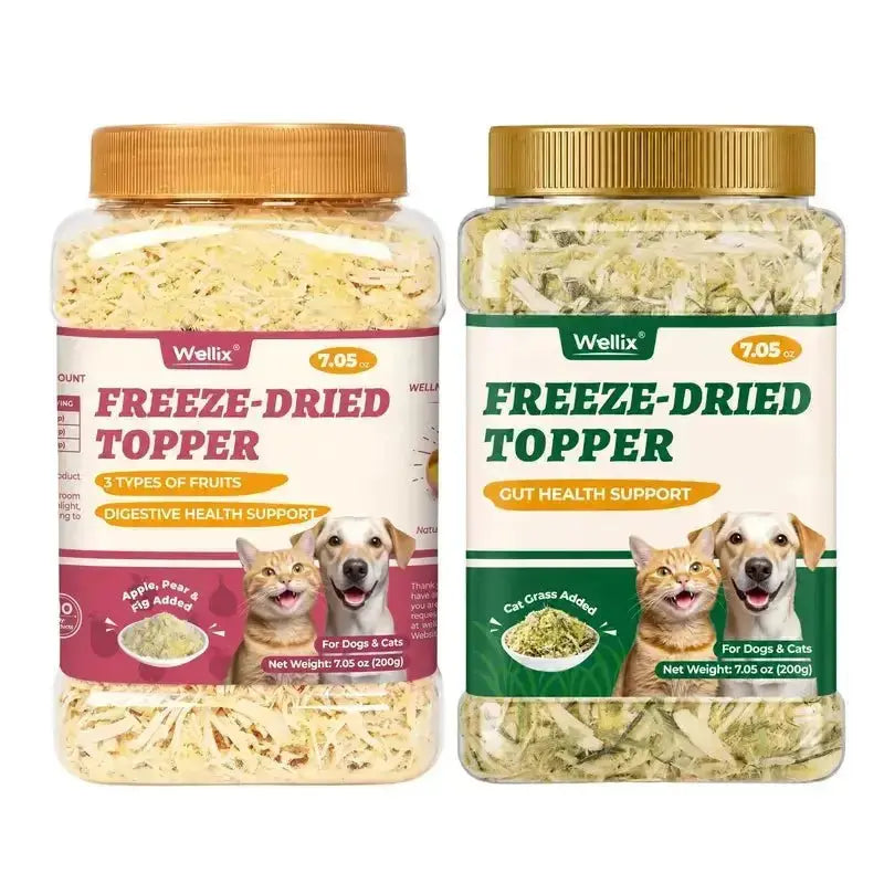 Wellix Dog & Cat Freeze Dried Food Topper Cat Grass, Chicken, Egg Yolk Flavor, Helps Hairball Removal Mixed Meal Topper 7.5 OZ #Sohochic