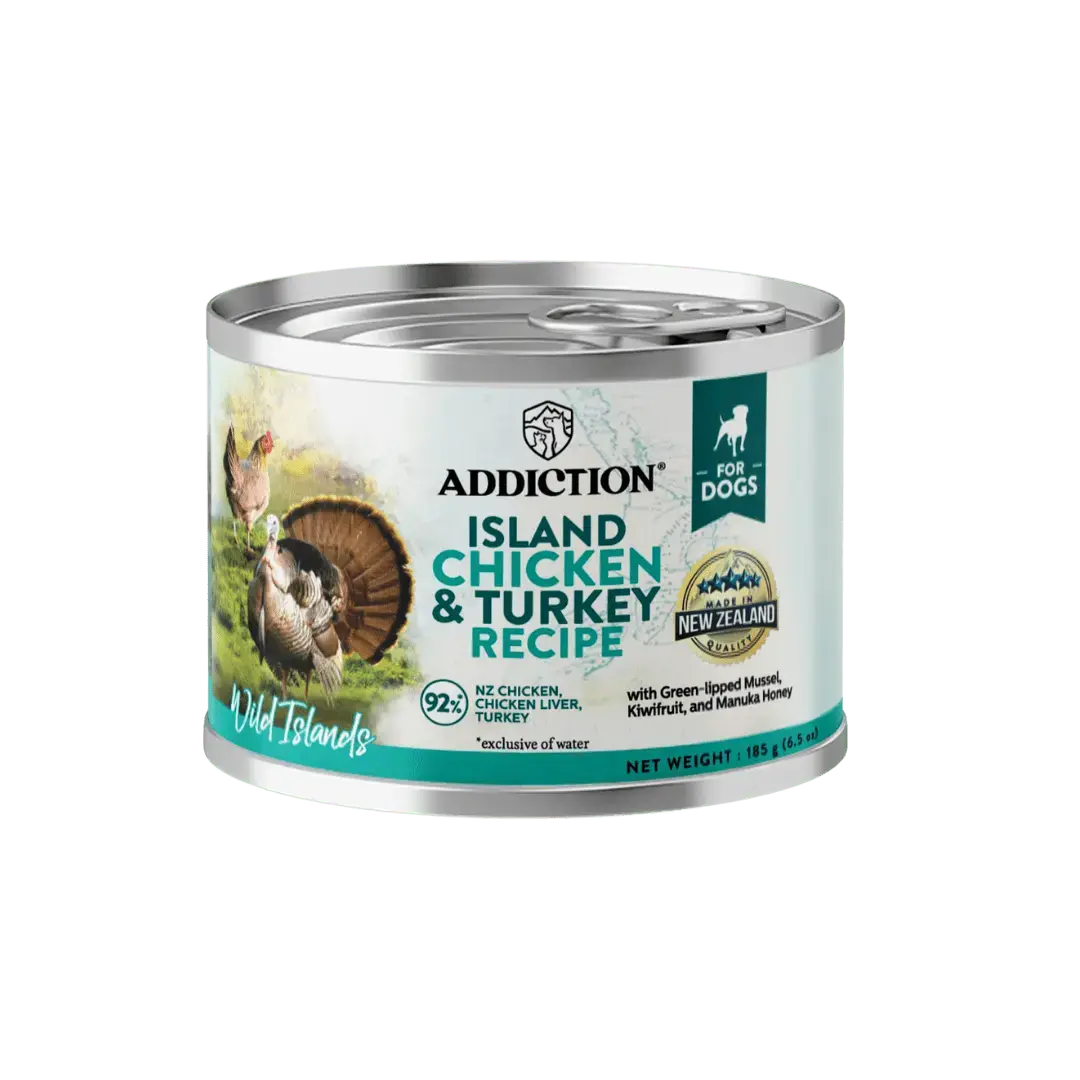 Wild Islands Island Chicken & Turkey Recipe Premium Grain-free Canned Dog Food 185g Addiction Pet Foods USA
