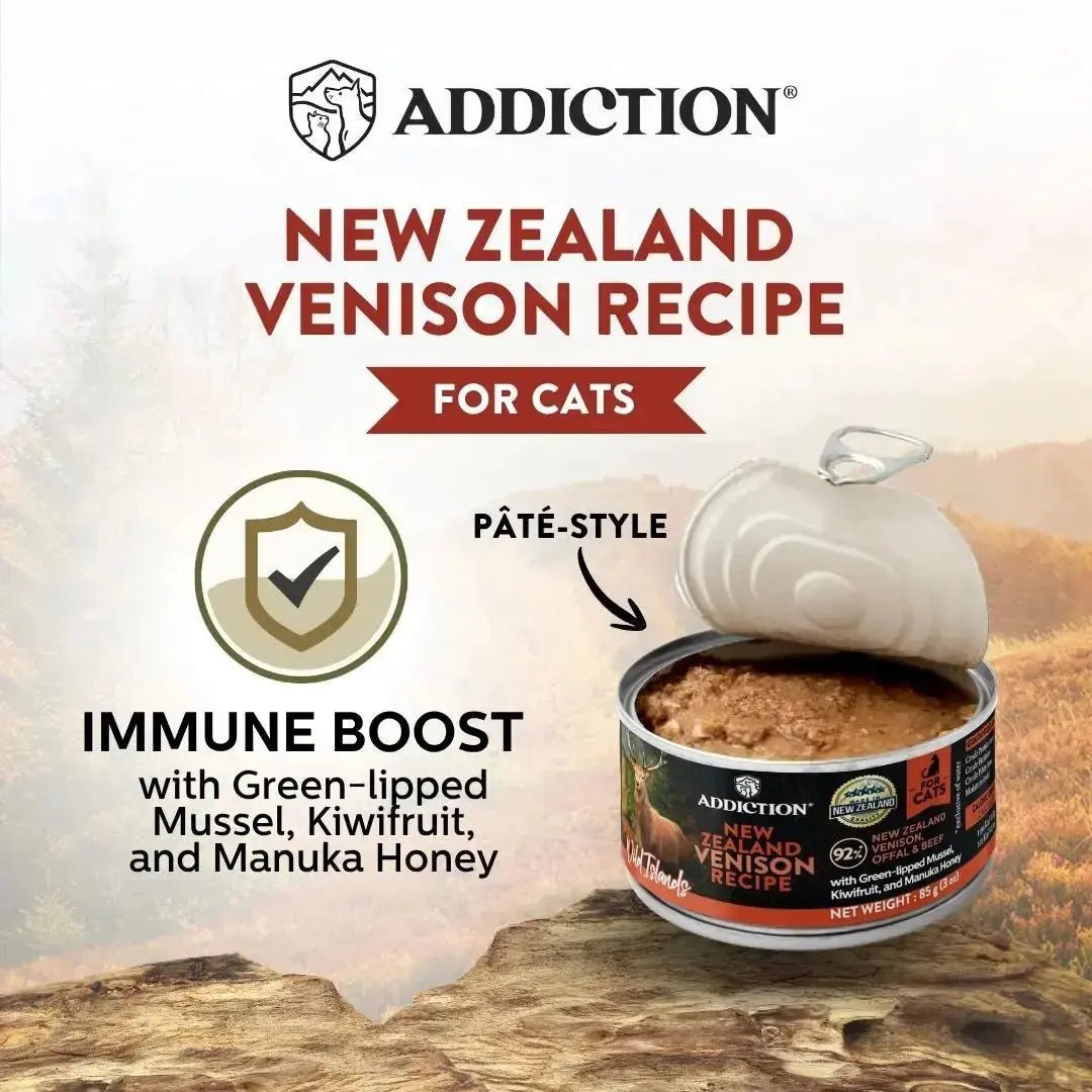 Wild Islands New Zealand Venison Recipe Premium Grain-free Canned Cat Food 85g Addiction Pet Foods USA