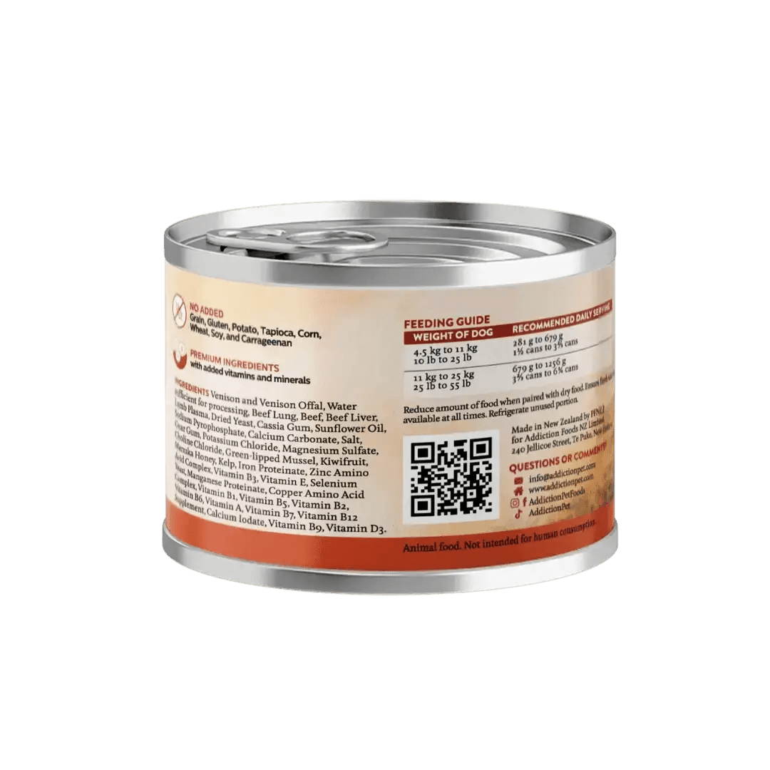 Wild Islands New Zealand Venison Recipe Premium Grain-free Canned Dog Food 185g Addiction Pet Foods USA