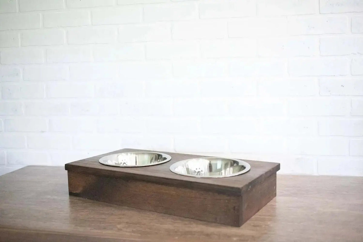 Wooden Dog Feeder with Stainless Steel Bowls - Pet Bowl Stands